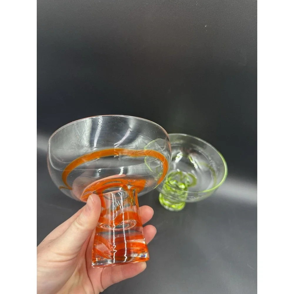 Set of 4 Stemless Green Swirline Margarita Glasses By Pier1 Imports Green Orange